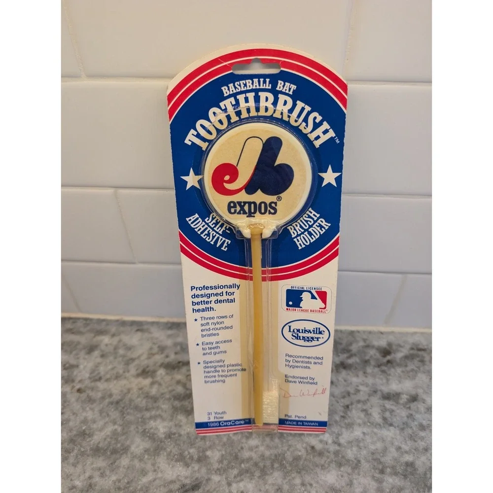 Vintage 1986 Montreal Expos Baseball Bat Toothbrush & Holder Dave Winfield Ad